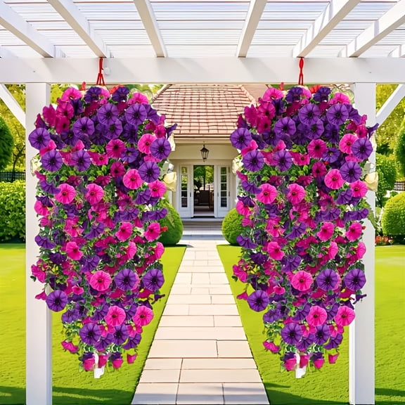 Moonsky 1pc Outdoor Mixed Color Morning Glory Simulation Hanging Flowers Artificial Vine Faux Plant Wall Decor for Porch Gazebo Balcony Garden 76cm Drop