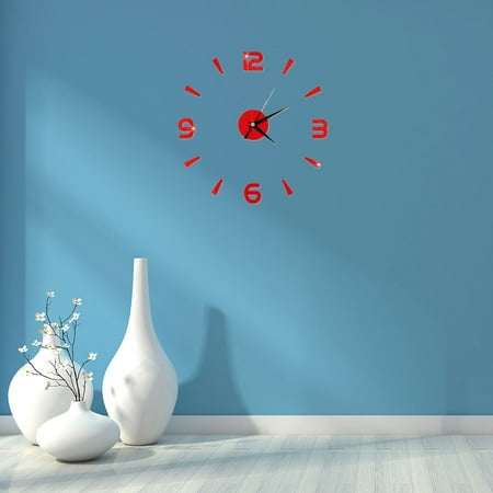 Worgeous 3 D Modern Wall Clock Creative Decorations for Living Room Bedroom Office Red