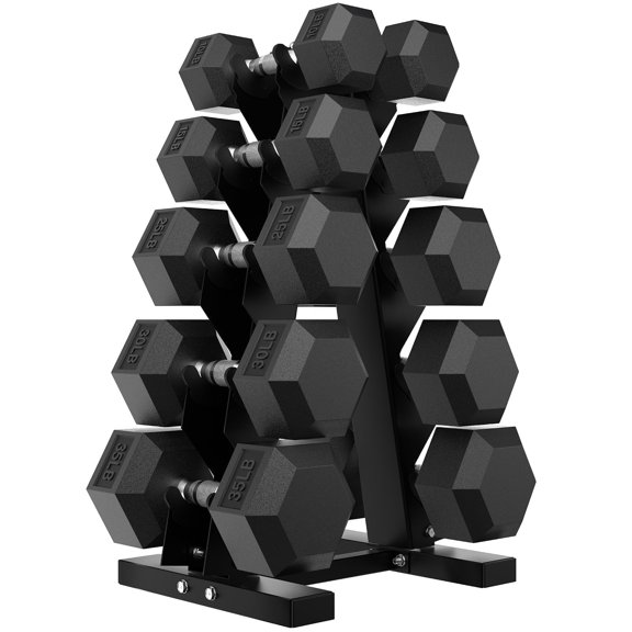 HANDBODE 230 lb Dumbbell Set Rubber Encased Hex Dumbbell Free Weights Dumbbells Set Home Weight Set with Rack 10 * 2 /15 * 2 / 25 * 2 / 30 * 2 / 35 * 2