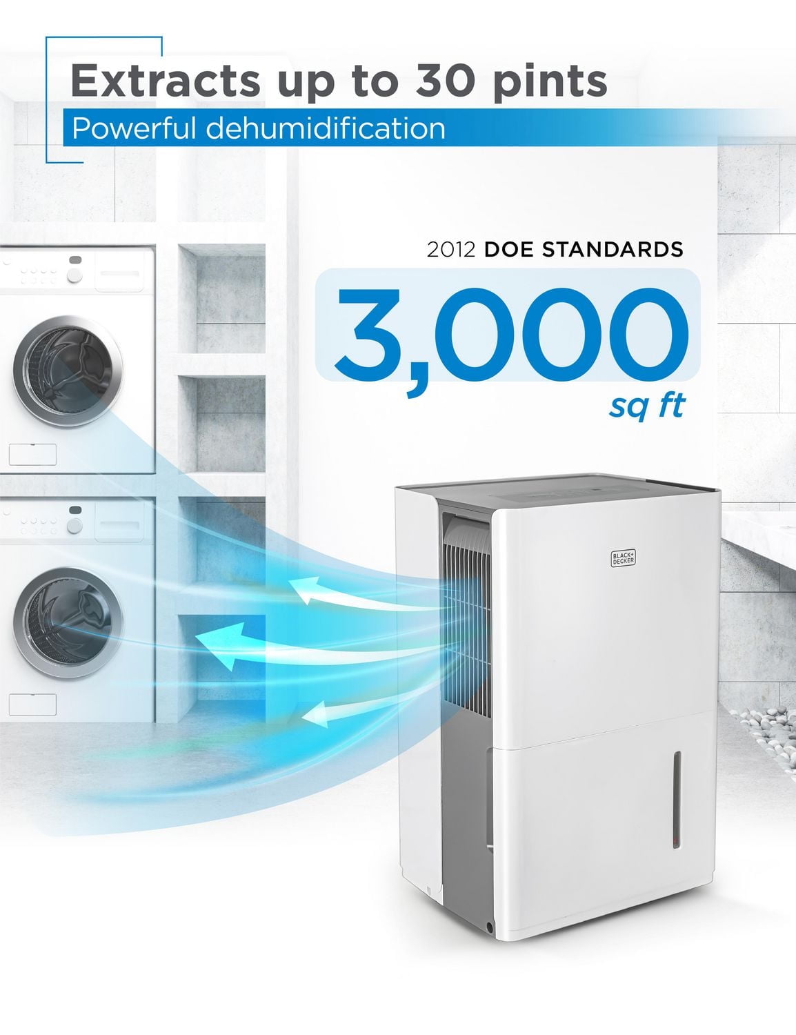 Déshumidificateur pour grands espaces et sous - sols Black + Decker 3000 pieds carrés, certifié Energy Star, bd30mwsa, blanc