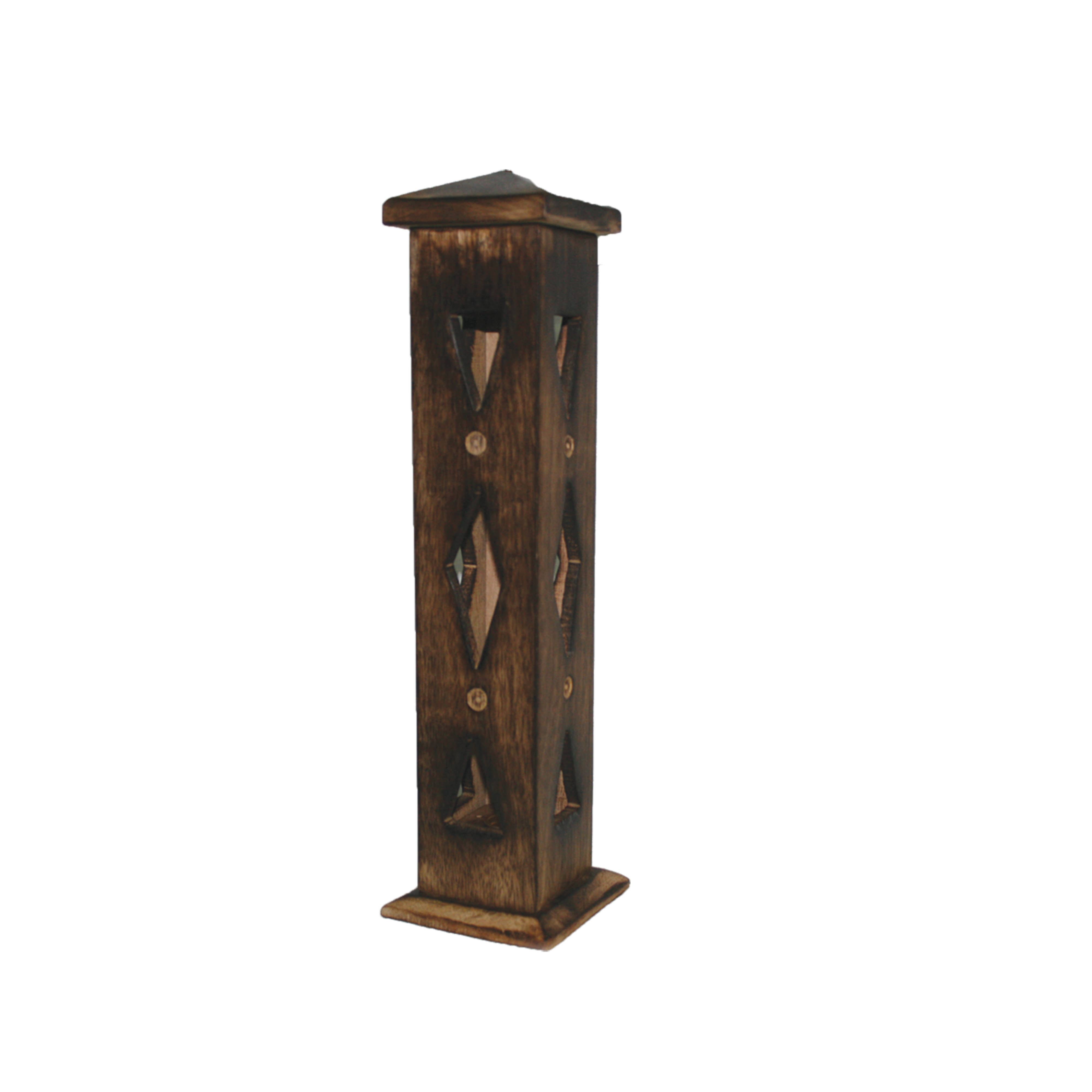 12 inch Carved Wooden Incense Burner Tower Diamonds