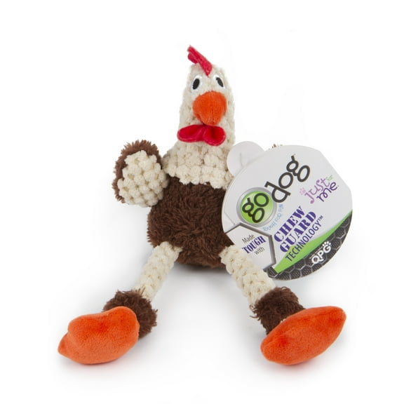 goDog® Checkers? Skinny Brown Rooster Just for Me? with Chew Guard Technology? Durable Plush Squeaker Dog Toy, Mini