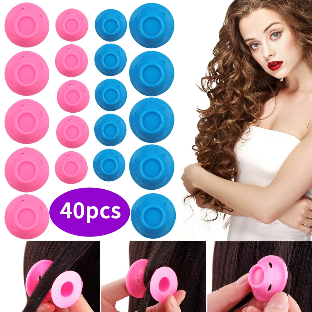 TSV 40 20 10PCS Silicone Hair Curlers Blue And Pink Magic Hair Rollers 