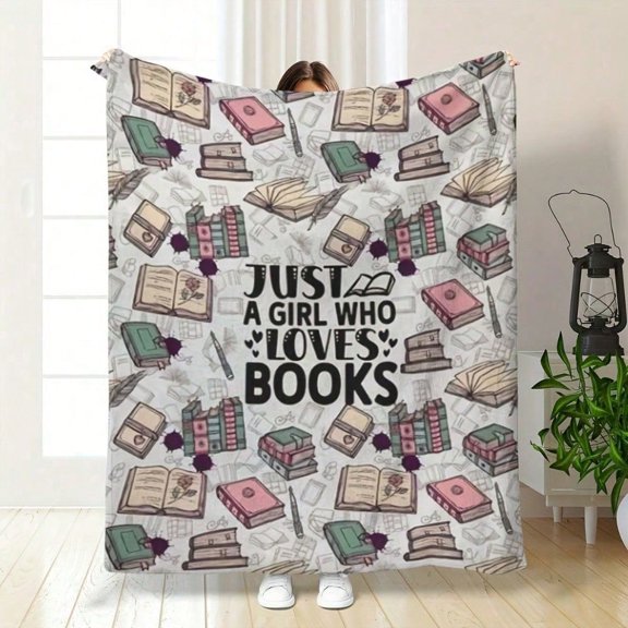 HELLOYOUNG Cozy Flannel Blanket Soft Lightweight All-Season Throw, Machine Washable Polyester, Tear-Resistant Durable, Perfect for Couch Bed Travel, Book Lover Gift Home Decor