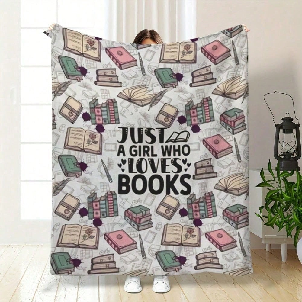 HELLOYOUNG Cozy Flannel Blanket Soft Lightweight All-Season Throw, Machine Washable Polyester, Tear-Resistant Durable, Perfect for Couch Bed Travel, Book Lover Gift Home Decor