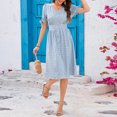 thumbnail image 4 of Ecqkame Women's Summer Floral Print Dress Casual V Neck Short Sleeve Beach Dresses Tummy Sexy Control Vacation Dresses with Pocket Blue S, 4 of 9