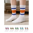 thumbnail image 2 of Spencer 5 Pairs Striped Retro Crew Socks For Women Men, Calf Casual Athletic Cotton Socks, Size 5-8.5, 2 of 9