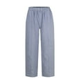 thumbnail image 4 of Women's Casual Pants Summer Pants For Women Casual Pants Stripe Print Side Button Trendy Pants Baggy Elastic Waist Straight Leg Comfy Trousers,Blue Women's Casual Pants M, 4 of 5