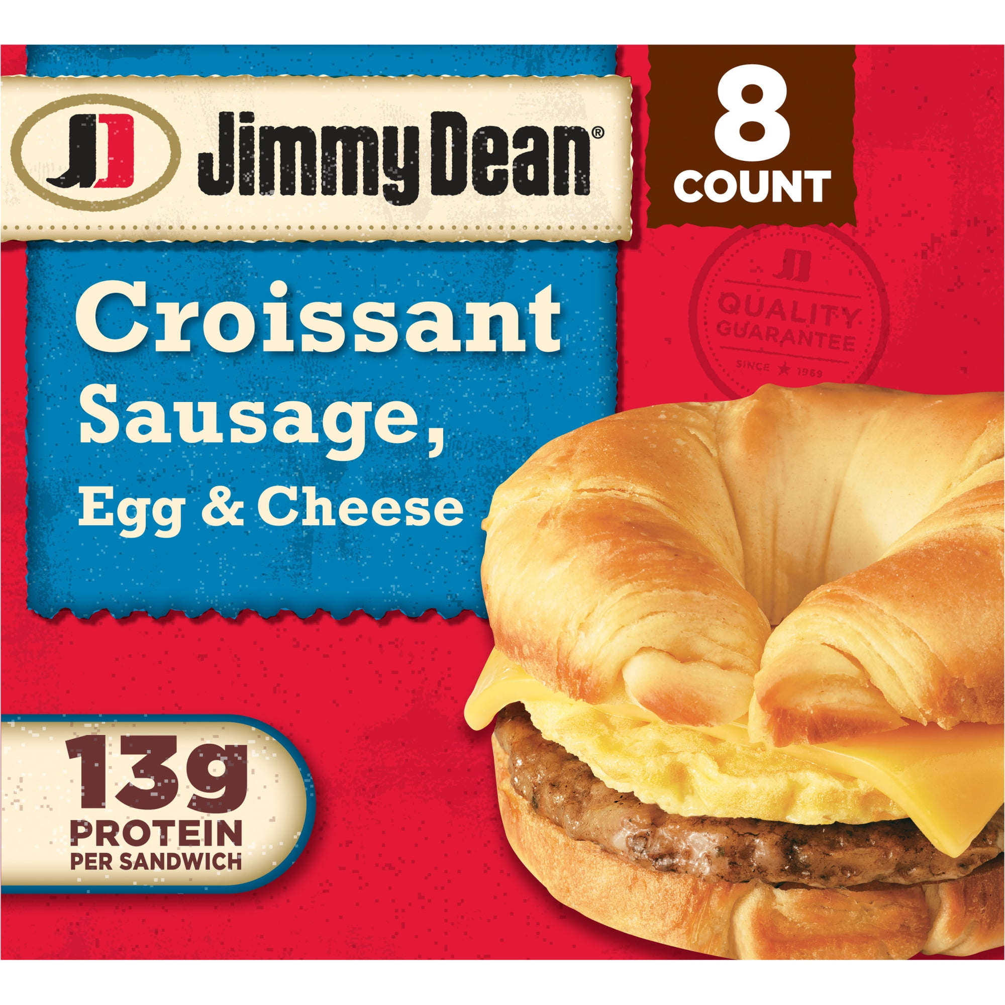 Jimmy Dean Frozen Breakfast Sandwich, Sausage, Egg & Cheese Croissant, 36 oz, 8 Count, 13g Protein per Serving