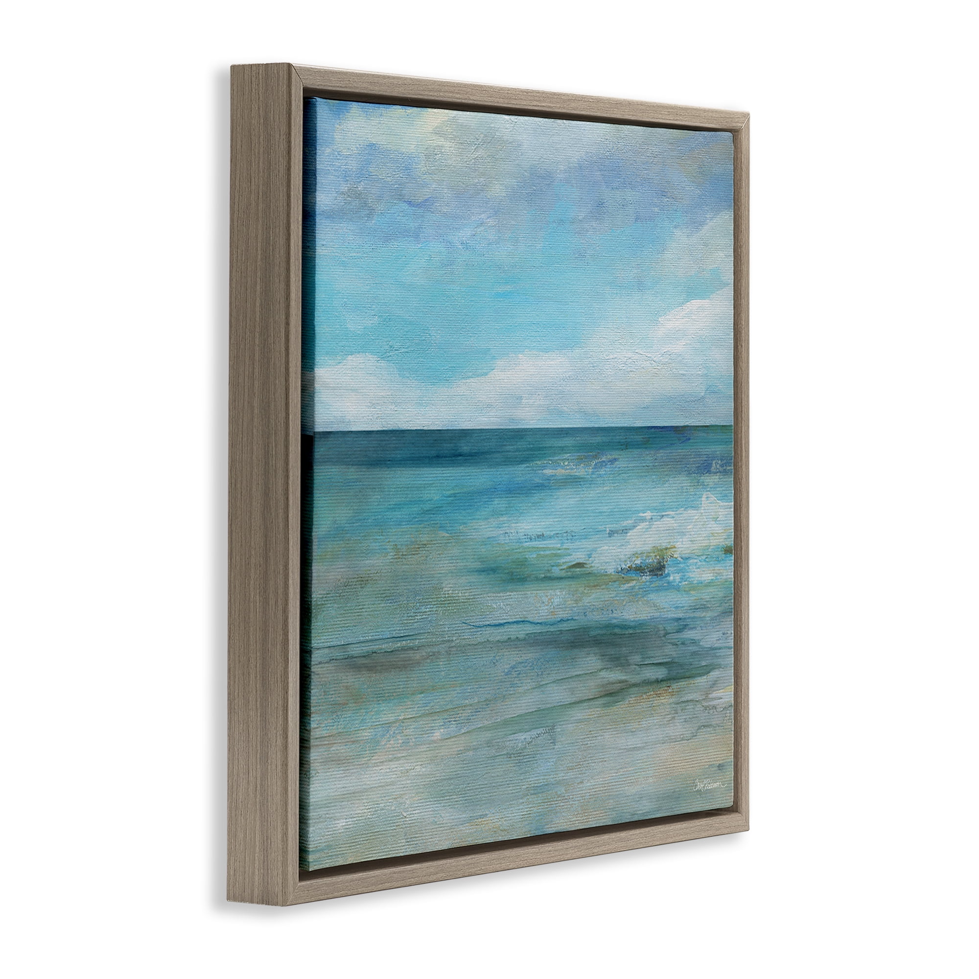 Stupell Industries Aqua Ocean Horizon Abstract Brown Framed Floater Canvas Wall Art, design by Carol Robinson