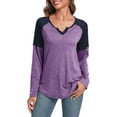 thumbnail image 4 of Anyjoin Women's Long Sleeve Tunic Tops V Neck Color Block Tops Loose Casual Blouse, 4 of 6