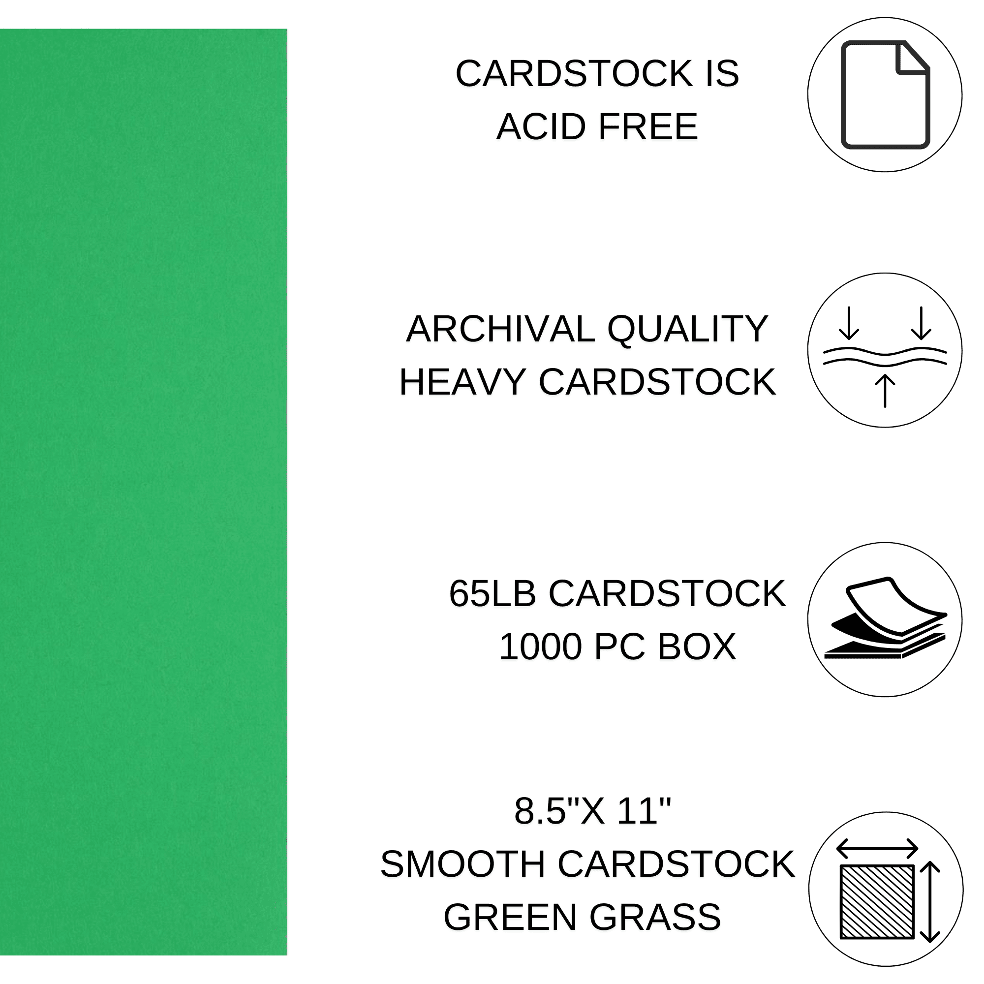 PA Paper Accents Smooth Cardstock 8.5" x 11" Green Grass, 65lb colored cardstock paper for card making, scrapbooking, printing, quilling and crafts, 1000 piece box