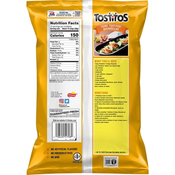 Tostitos White Corn Crispy Rounds Tortilla Chips 12 oz - Pack of 1
