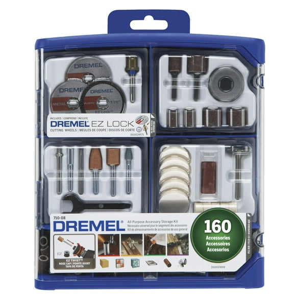 Dremel Kit d'Accessoires d'Outils Rotatifs 160 Pcs avec Technologie EZ Lock - Tige 1/8 Pouces - Découpe, Roue et Composé de Polissage, Tambours de Ponçage et Disque (710-08)