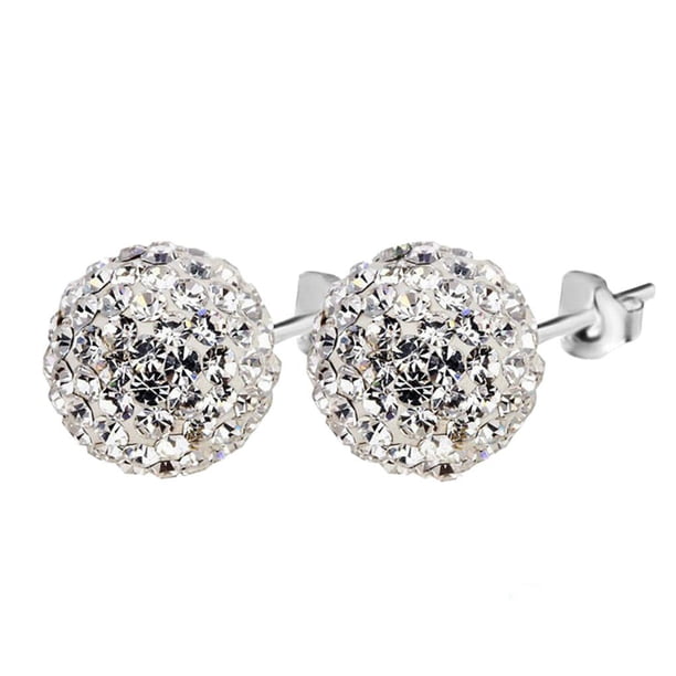Pendientes de cristal Qarigey con diamantes de imitación para mujer aretes chapados en plata 8 mm