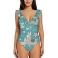 thumbnail image 2 of Yiaed Teal Mama Llama Print Women's Ruffled One Piece Swimsuit V Neck Swimwear Slimming Monokini for Woman-XX-Large, 2 of 8