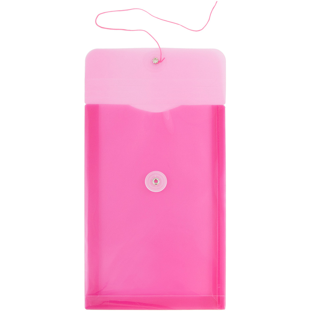 JAM Paper Plastic Envelopes with Button & String Tie Closure, 6 1/4 x 9 1/4, Fuchsia Pink, 3/Pack
