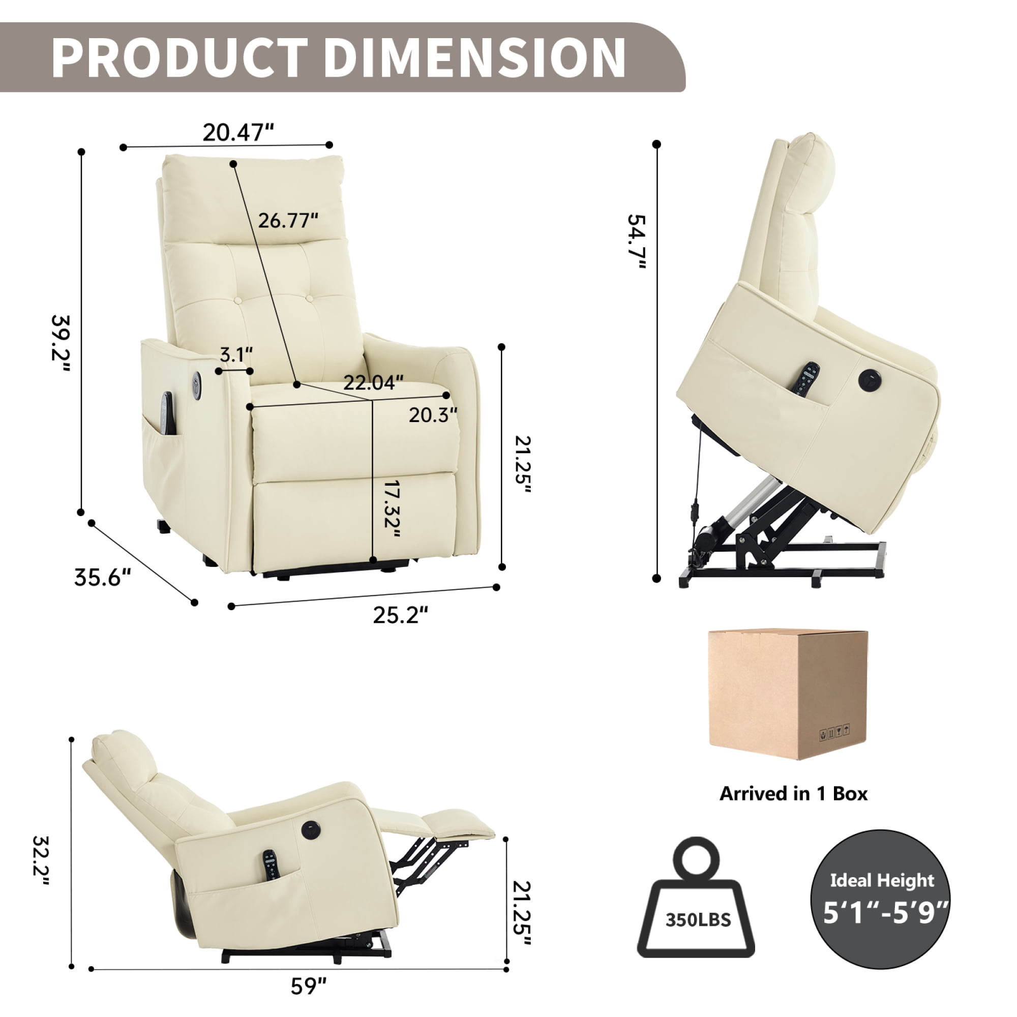 Leumius Power Lift Recliner Chair with Massage and Heat for Elderly,Heavy Duty Electric Reclining Chair with Side Pockets,USB Charge Port for Living Room,Beige-Faux Leather