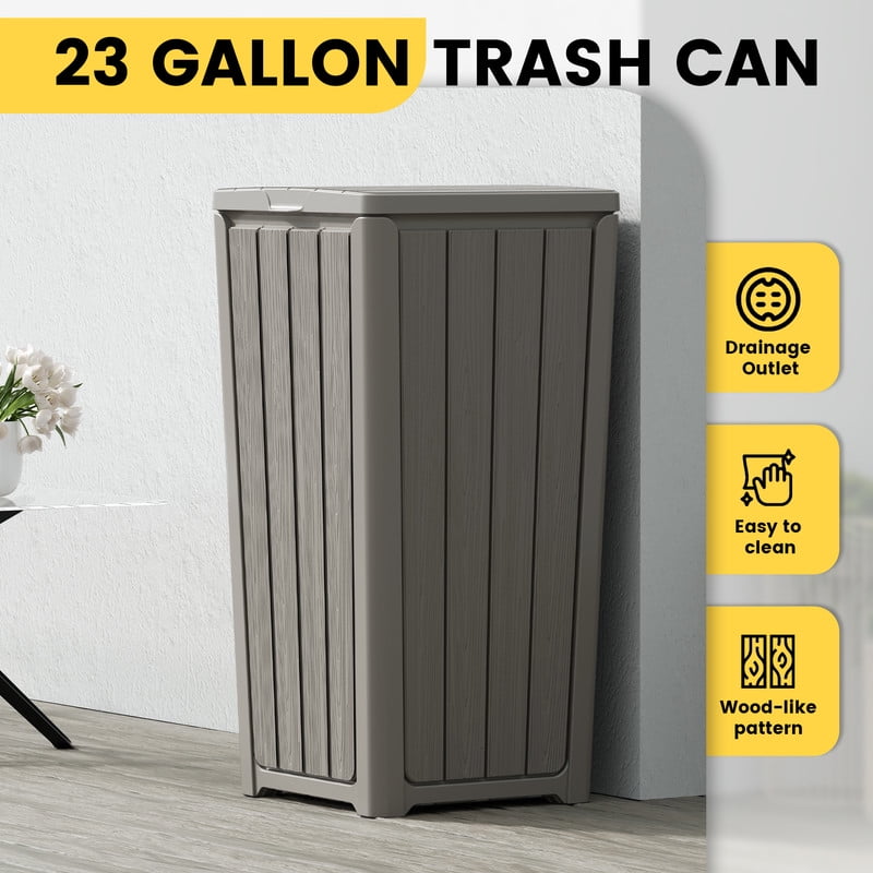 Bifanuo Outdoor Trash Can with Lid, Waterproof Resin Garbage Can with Tiered Lid, Outside Trash Bin for Patio, Kitchen, Backyard or Deck