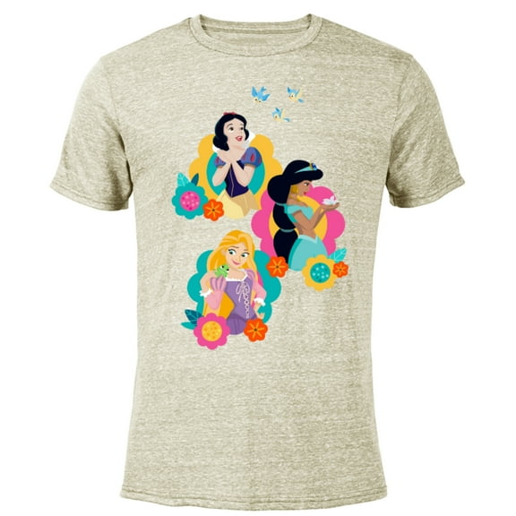 Disney Princess Snow White Rapunzel Jasmine In Bloom - Short Sleeve Blended T-Shirt for Adults - Customized-Yellow
