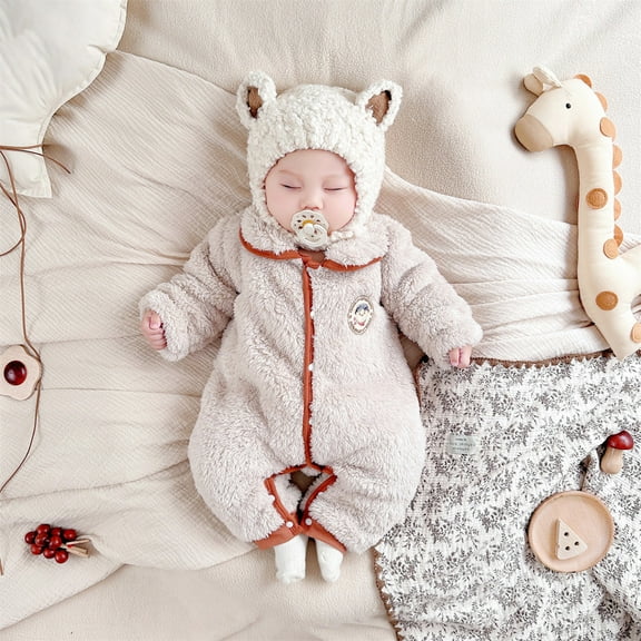 TOOYOU Baby Girl Bodysuits Cheap Toddler Girl Onesies Warm Footie Thick Jumpsuit Winter Outwear Soft Romper For Beige Size 18-24 Months