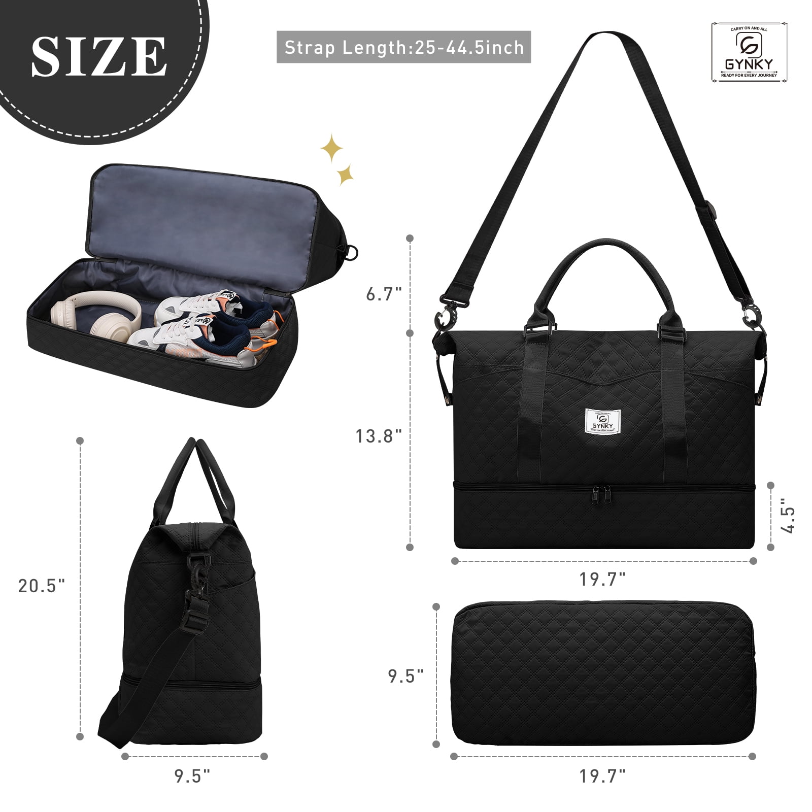 Gynky Travel Duffle Bag Weekender Bags for Women with Shoe Compartment Carry on Overnight Bag Gym Duffel Bag with Wet Pocket Hospital Bags for Labor and Delivery