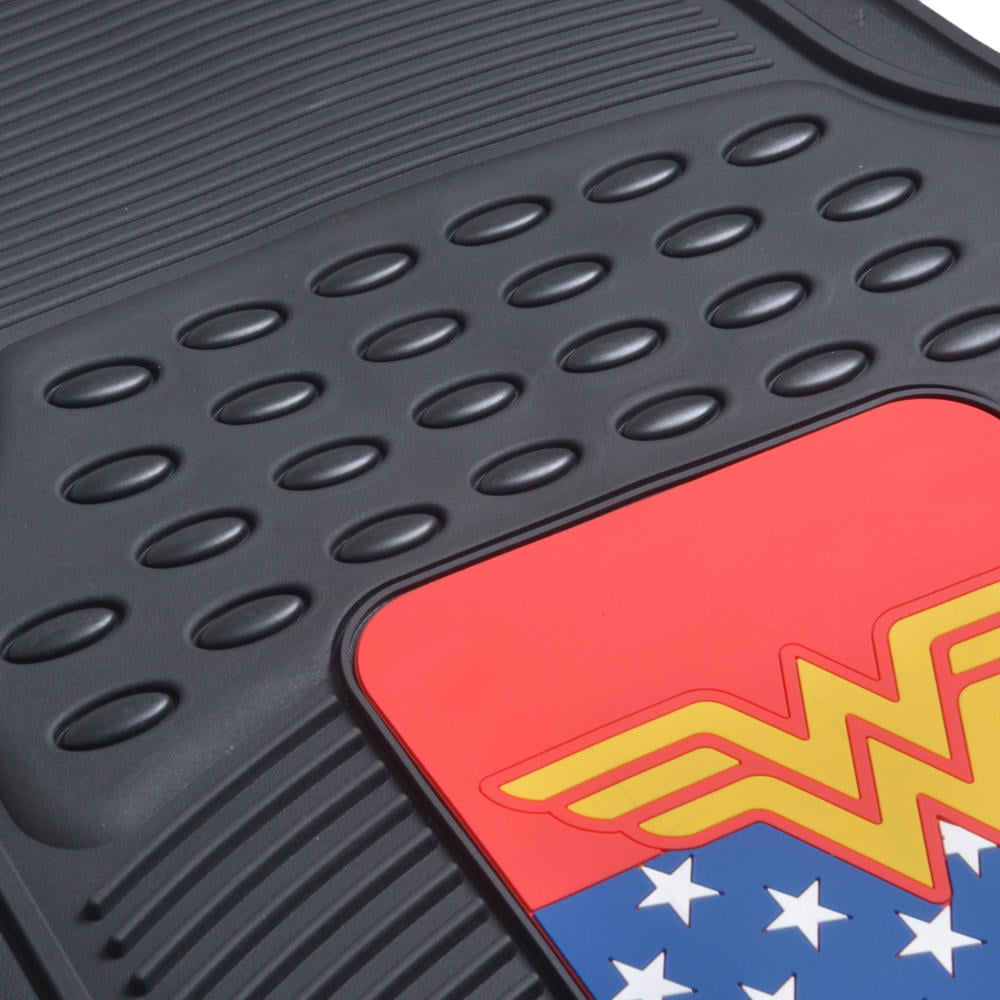BDK Classic Wonder Woman Superhero Car Floor Mats, Officailly Licensed Warner Bros DC Comics, All Weather Interior Auto Protection, Heavy Duty Rubber Liners for Car Truck Van SUV