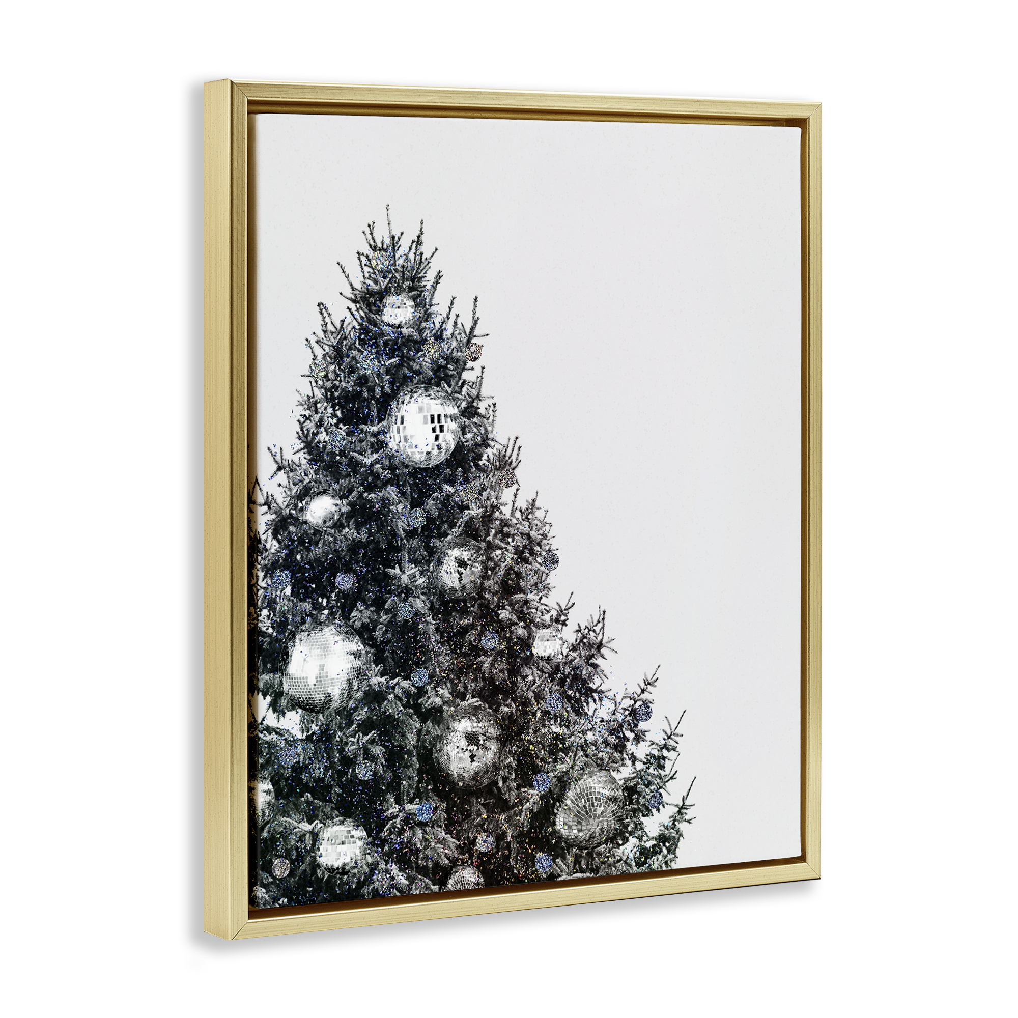 Stupell Industries Disco Ornaments on Tree Holiday Painting Gold Floater Framed Art Print Wall Art, 25 x 31