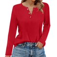 thumbnail image 2 of Hearthz Oversized Long Sleeve Shirts for Women Fall V Neck Cotton Tshirts for Women Henley Button Down Women's Tops, Tees & Blouses, 2 of 7