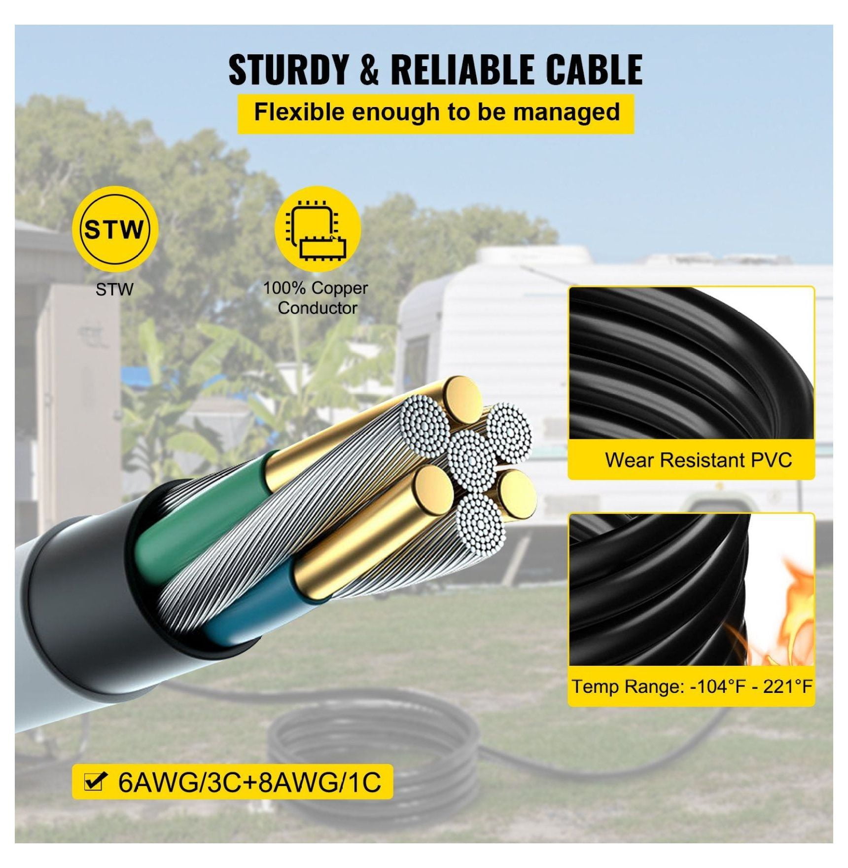 50 Amp Generator Extension Cord 20Ft STW 6/3+8/1 - 12500W N14-50P to CS6364 RV Power Cord Twist Lock Generator Adapter for Home & Outdoor Use