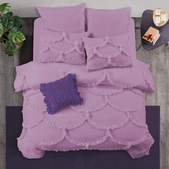 BedDecor 600 Thread Count Sirena Shabby Chic 3 Piece Solid (Pink, King/California-King) 100% Egyptian Cotton Base Duvet Cover Set