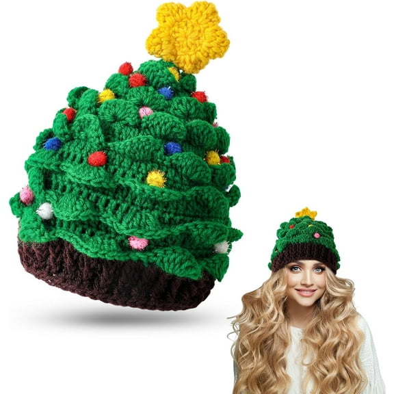 Christmas Tree Hat Santa Hat for Kids Adults, Winter Warm Knitted Crochet Beanie Santa Tree Hat Christmas Novelty Hats Christmas Party Hat Gift for Men Women Boys Girls