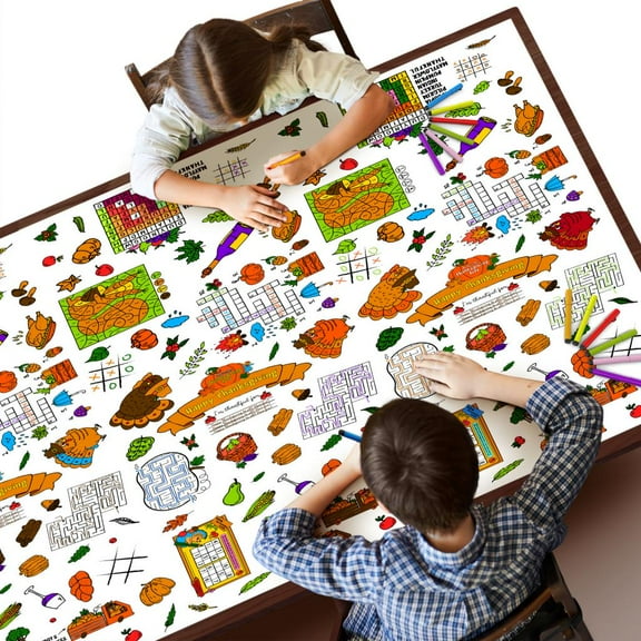 Fun Little Toys Thanksgiving Coloring Tablecloth, Giant Coloring Poster For Kids Toddlers