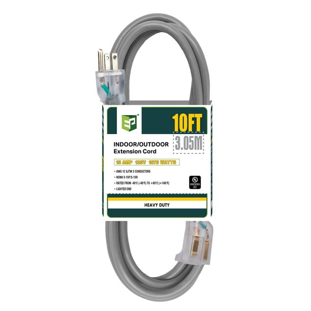 Cable de extensión EP 3 metros con luz para uso exterior 12/3 SJTW 15A 125V