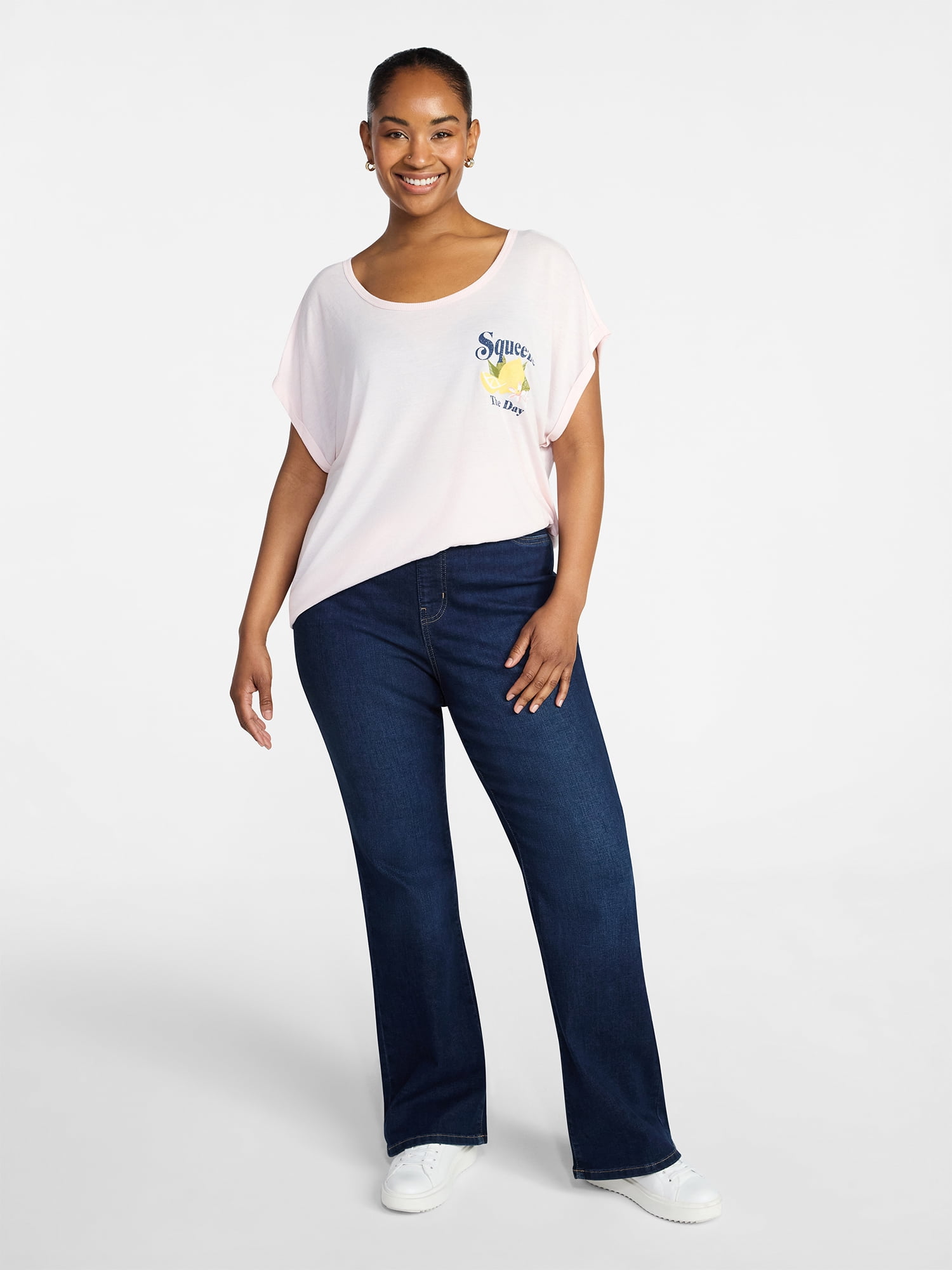 Terra & Sky Women's Plus Lemons Graphic Tee with Short Sleeves, Sizes 0X-5X
