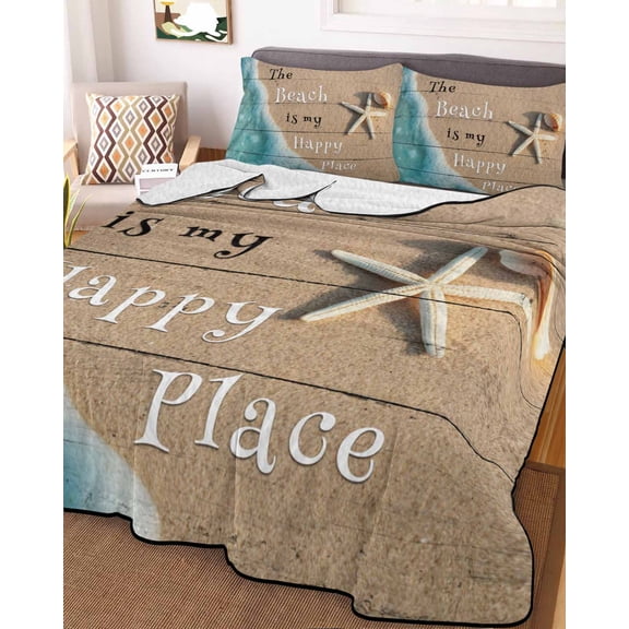 Beige Blue Summer Beach King Size Down Alternative Comforter, Lightweight Comforter Quilt Bedding Set with Pillow Shams Coastal Starfish Nautical Ocean All Seasons Bed Comforter Duvet Insert 96"x106"