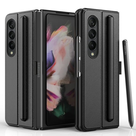 Case for Samsung Galaxy Z Fold 4 Leather Case With Invisible Pen Holder Durable Shockproof Fingerprint Proof Cover