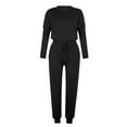 thumbnail image 7 of jtjvou Women Fall 2 Piece Lounge Outfit Long Sleeve Tops High Waisted Jogger Pants Set Spring Travel Clothes Tracksuit Black L, 7 of 7