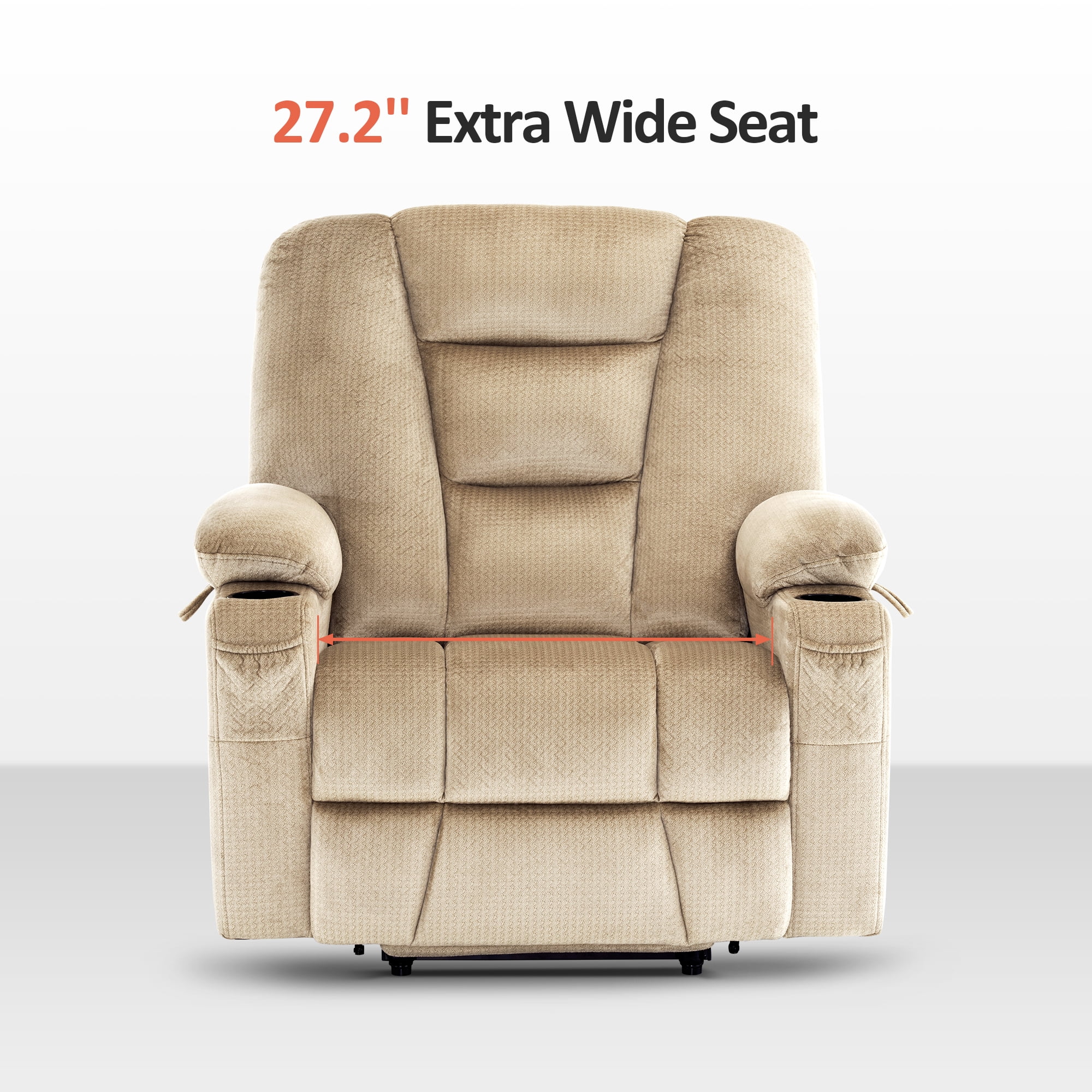 MCombo 27.2'' Extra Wide Seat Power Lift Recliner Chair for Short People, Fabric R7561 (Beige, Small-Wide)