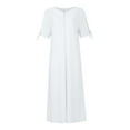 thumbnail image 4 of vestido de bolsillo de manga corta con hombros descubiertos y botones de cuello redondo de color sólido casual de moda para mujer blanco / s, 4 of 5