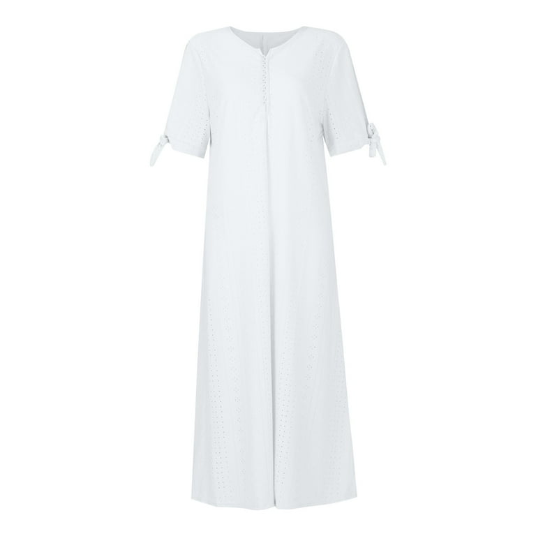 TQWQT Eyelet Dress for Women Casual Short Sleeve Eyelet Maxi Dresses Beach  Vacation Sundress Trendy Tshirt Dresses Dressy Summer Cruise Dresses White  XL - Walmart.com