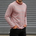 thumbnail image 2 of GEWSEY Long Sleeve Shirts for Men, Striped Basic Shirts Long Sleeve Crewneck Color Block Casual Pullover Tops for Spring Summer (Brick Red, XXL), 2 of 4