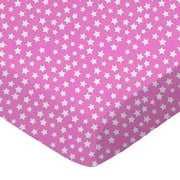 SheetWorld Fitted 100% Cotton Percale Play Yard Sheet Fits BabyBjorn Travel Crib Light 24 x 42, Primary Stars White On Pink Woven