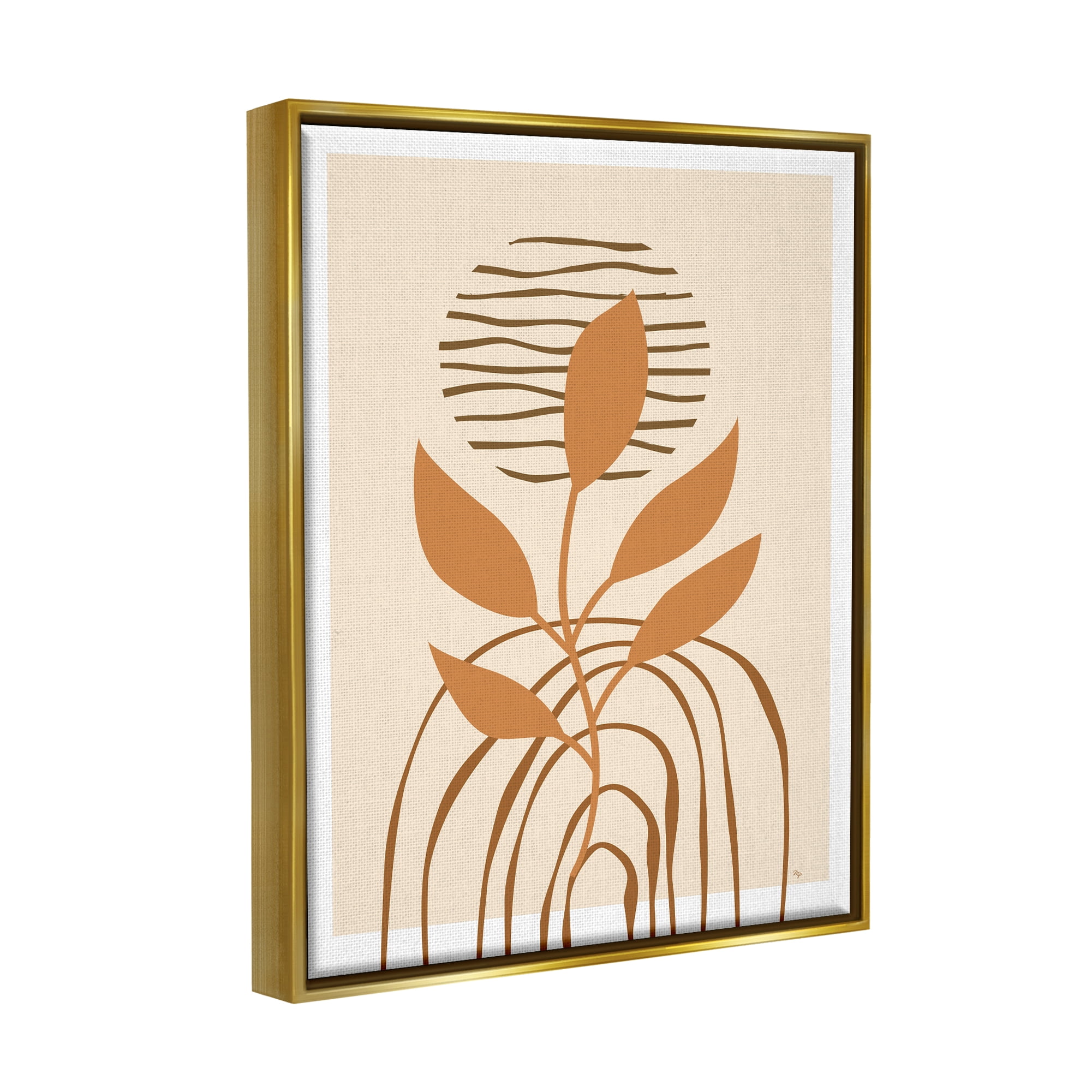 Stupell Industries Earthy Boho Plant Botanical & Floral Painting Gold Floater Framed Canvas Art Print Wall Art, 25 x 31