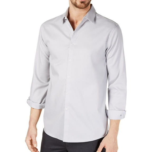 I-N-C Mens Non Iron Button Up Shirt, Grey, X-Small
