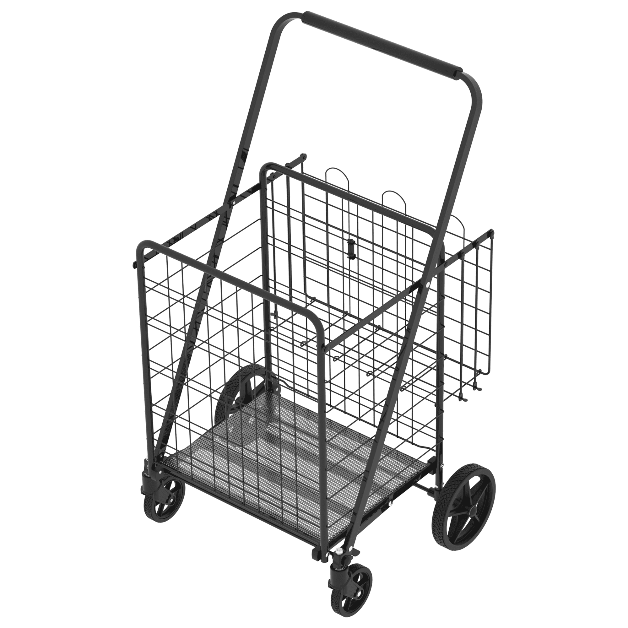 Yoneston Large Folding Shopping Cart with Double Basket, Supports up to 300 lbs, Heavy Duty Grocery Cart with Waterproof Oxford Cloth Lining for Shopping, Grocery, Outdoor, Black