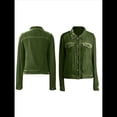 thumbnail image 2 of Chaqueta de Terciopelo de Larga de Color Liso para Mujer, Abrigo Corto Informal con Hebilla y Bolsillos. Verde L, 2 of 5