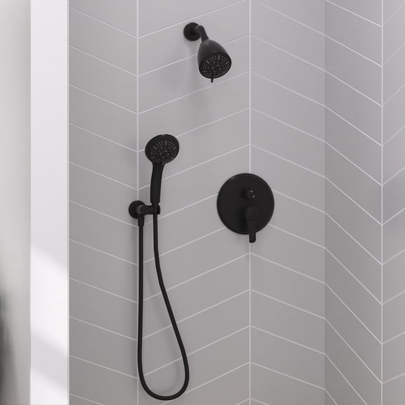 Single Handle Black Shower Set, 2.0 GPM Round Shower Faucet with 360-Degree Swivel