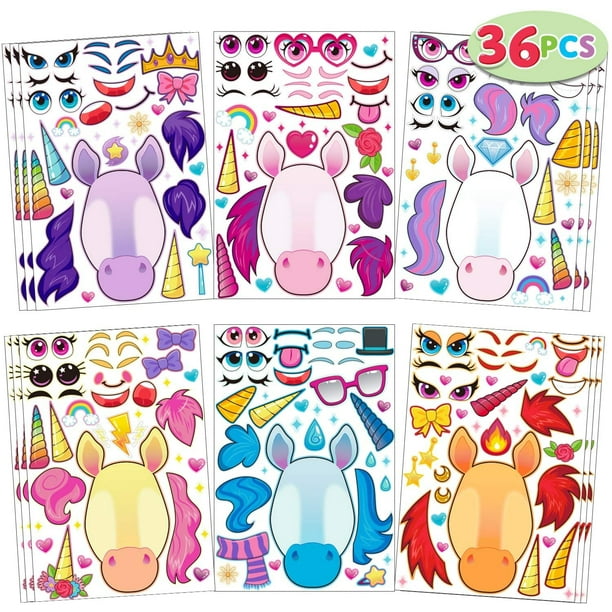 JOYIN 36 PCS Make-a-face Sticker Sheets Haz tu propio Unicorn Fantasy Animal Mix and Match Sticker Sheets with Fantasy Unicorn Animals Kids Party Favor Supplies Craft