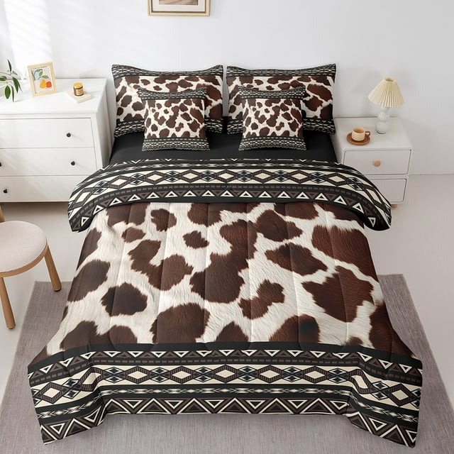 Erosebridal 7 Piece Bed in a Bag Full Size Comforter Set for Kids Western Cowhide Bedding Set,Farmhouse Reversible Bed Set,Westerm Aztec Comforter with Sheet Set,All Season